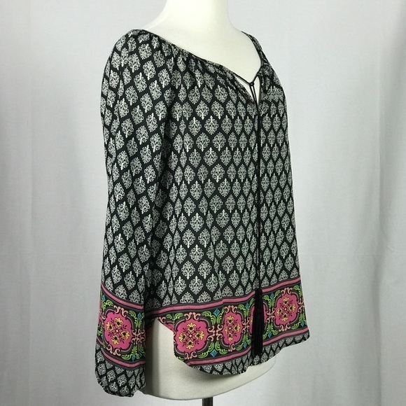 Boho Damask Print Peasant Blouse - Picture 3 of 12